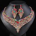 Exaggerated Crystal Dinner Party Luxury Wedding Colorful Alloy Earrings Necklace Jewelry Sets