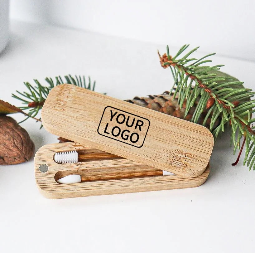 Eco Friendly Qtips Lipstick Makeup Bamboo Sticks Cosmetic Swab Ear Cleaning Buds Reusable Silicone Cotton Swabs with Bamboo case