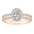 OAHLAN 1.5CT 925 Sterling Silver Bridal Ring Sets Oval Cut Halo Cubic Zirconia Solitaire Engagement Rings Wedding Band for Women