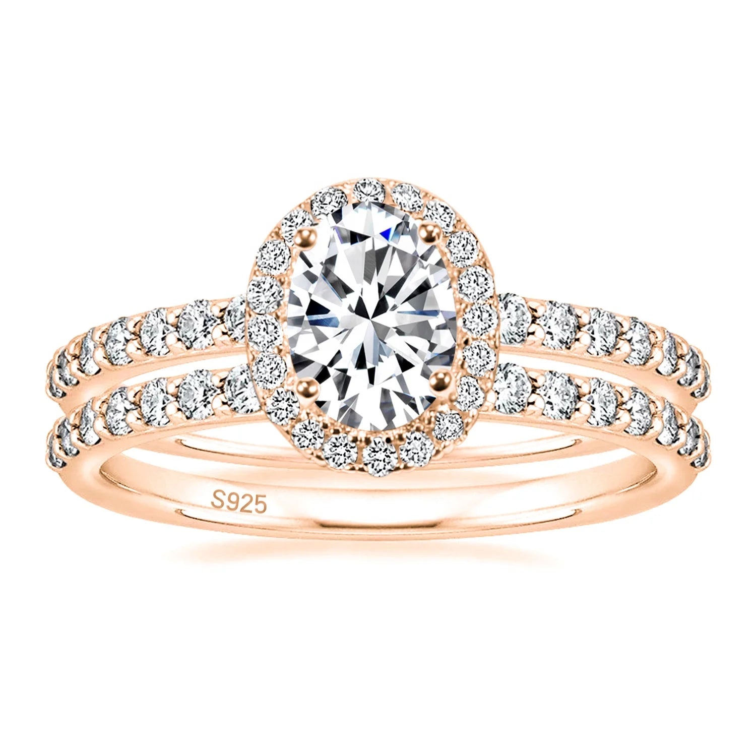 OAHLAN 1.5CT 925 Sterling Silver Bridal Ring Sets Oval Cut Halo Cubic Zirconia Solitaire Engagement Rings Wedding Band for Women