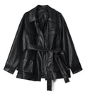 XS-L Leather Jacket Spring New Motorcycle Jacket Medium Length Vintage Loose Coat