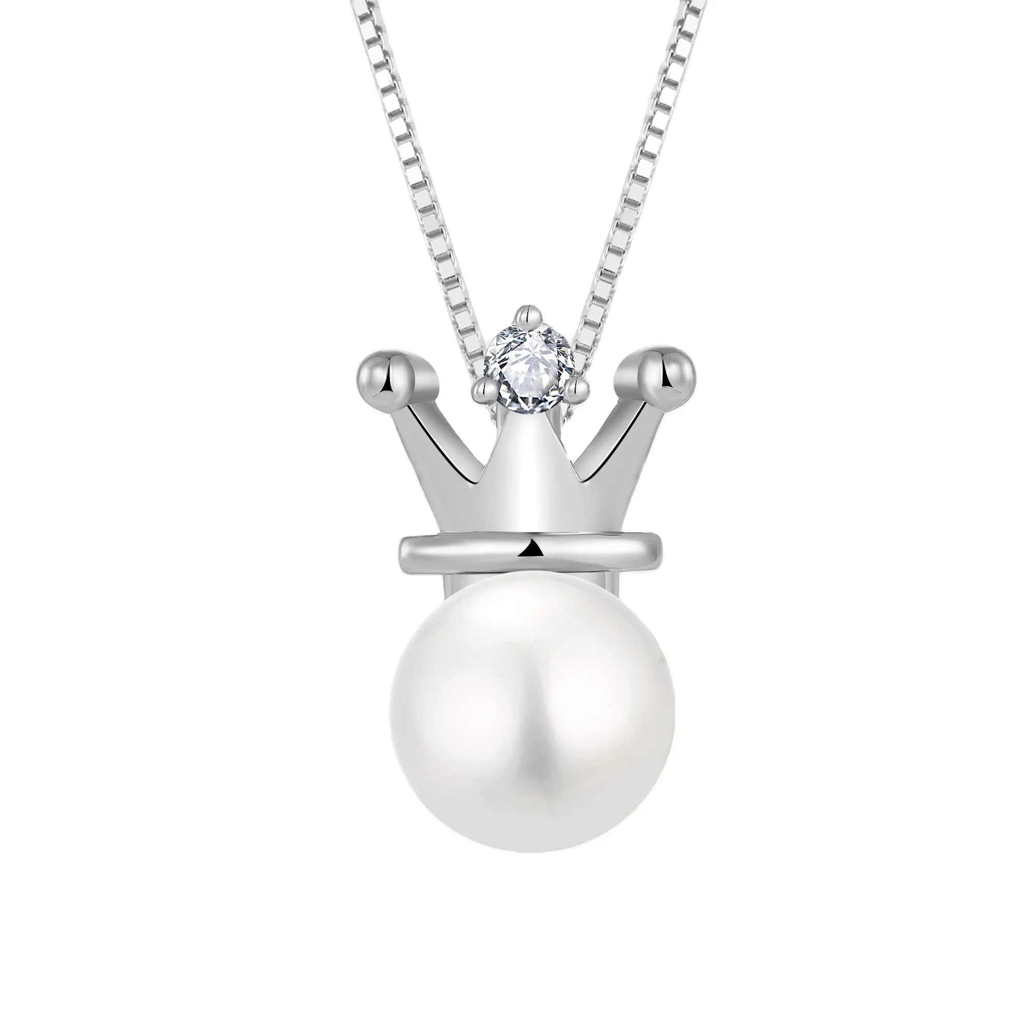 LULUFOCUS Wholesale Custom Accessory Diy Crown S925 Silver Zircon 8Mm Natural Freshwater Pearl Necklace