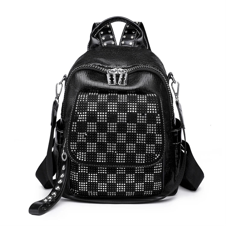 Sequin Black Colour Nice Shoulder Fancy Pu Leather School Bags for College Girls