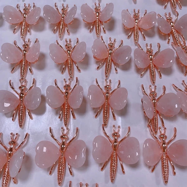 DIY 3cm Mini Carving Craft Flower Butterfly Fairy Rose Quartz Statue for Healing