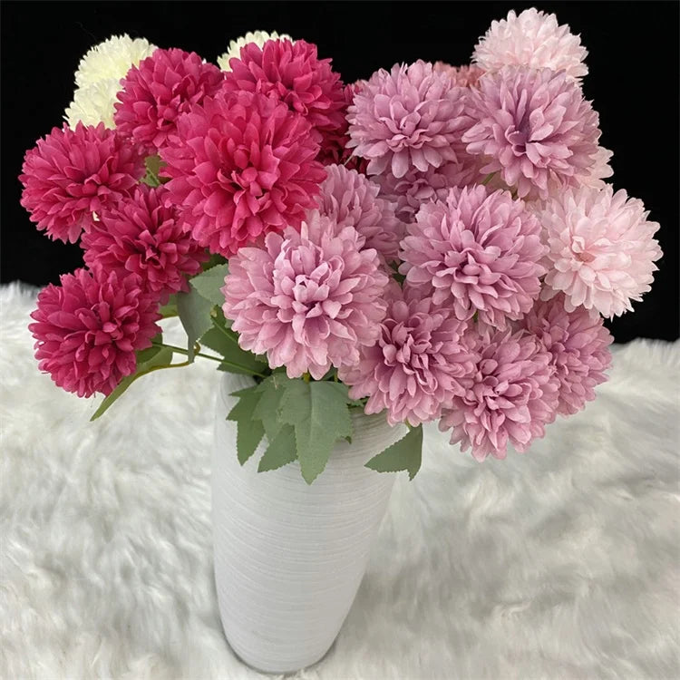 Wholesale N-0127 Artificial Faux Silk 6 Heads Ball Chrysanthemum Flowers Floral for Home Decor