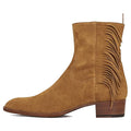 Men's Trendy High-Top Cowhide Boots fashionable pointy toes genuine leather lining Zipper Tassels Top Grade Suede Denim Ankle