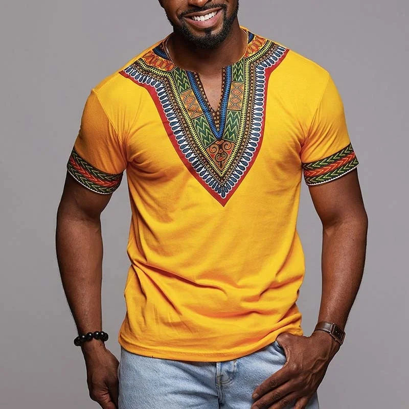 Mens Hawaiian T Shirts Mexican African Dashiki Red Women Blouse Tribal Floral Print Tops White Black Shirt