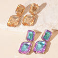 2025 New Arrival Fashion Jewelry Luxury Diamond studded Glass square Geometric Silver Earrings Gemstone Crystal Dangle Earrings