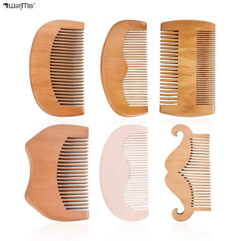 Wanmei Custom Logo Barber Beard Comb Manufacturer Wide Tooth Anti Static Double Sided Sandalwood Wooden Beard Comb