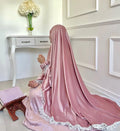 Premium Prayer Hijab Set Eid Ramadan Dress Velvet Abaya With Lace Edge Prayer Set Robe Muslim Telekung