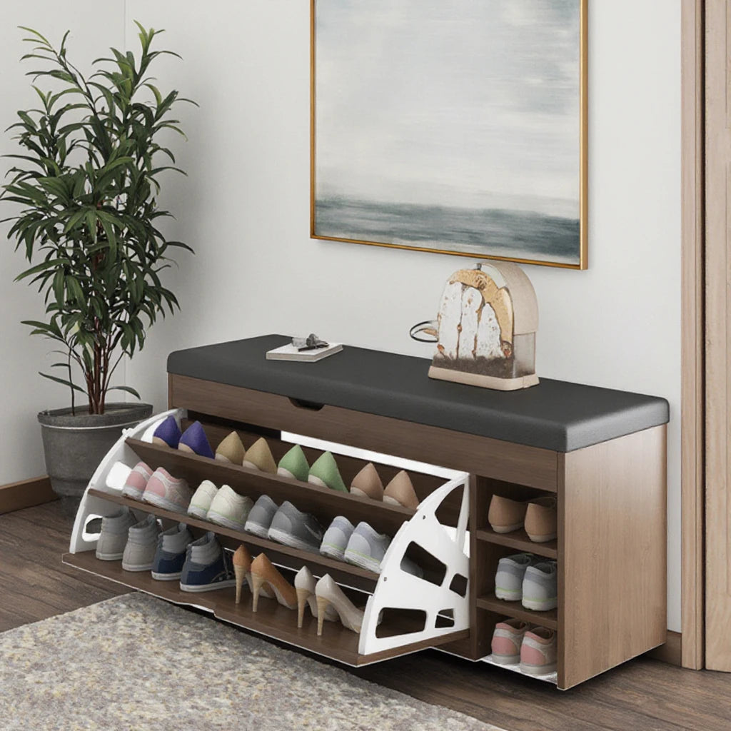 HANYEE Modern Indoor Wooden Shoe Cabinet With Stool Simple Storage Living Room Furniture Change Feature for Home Bedroom Use
