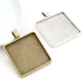 25mm 30mm Inner Size Square Pendant Blank Bezel Trays Antique Silver Plated Bronze Fit Square Cabochon Base Setting