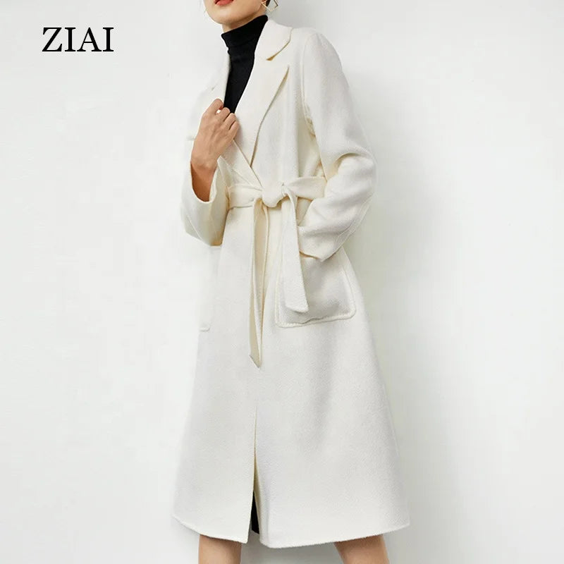 Double-sided Cashmere Coat Women's Autumn and Winter New Mid-length Over-the-knee Woolen Coat