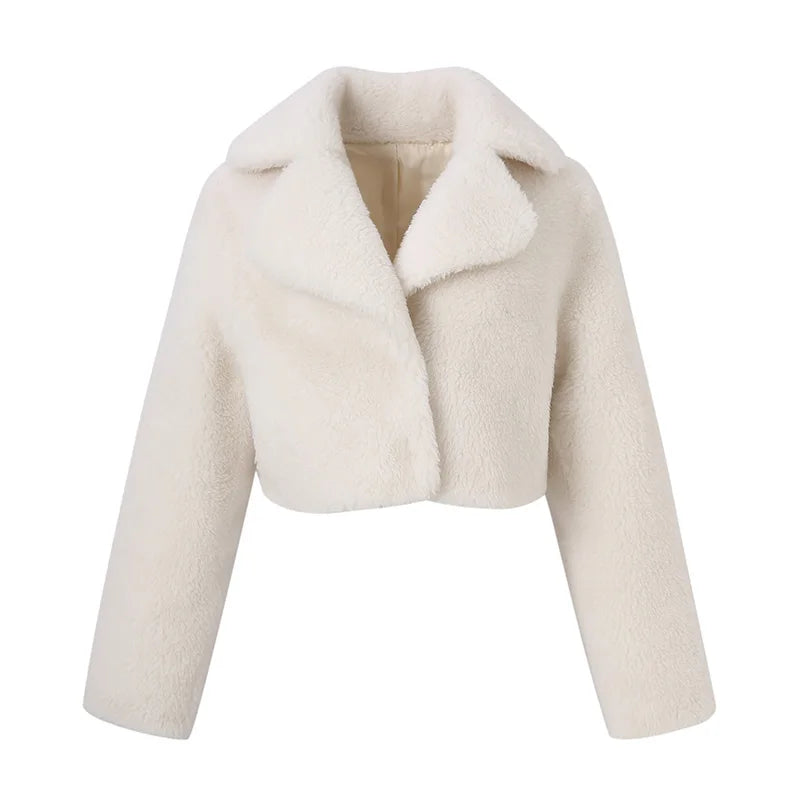 Custom Fashion Turn Down Collar Fur Coat Winter Cropped Teddy Coats Women