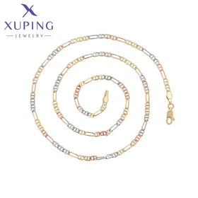 X000924732 Xuping Jewelry Gold Plated Ping Nose Tricolor Simple Minimalist Figaro Link Chain Necklace for Men