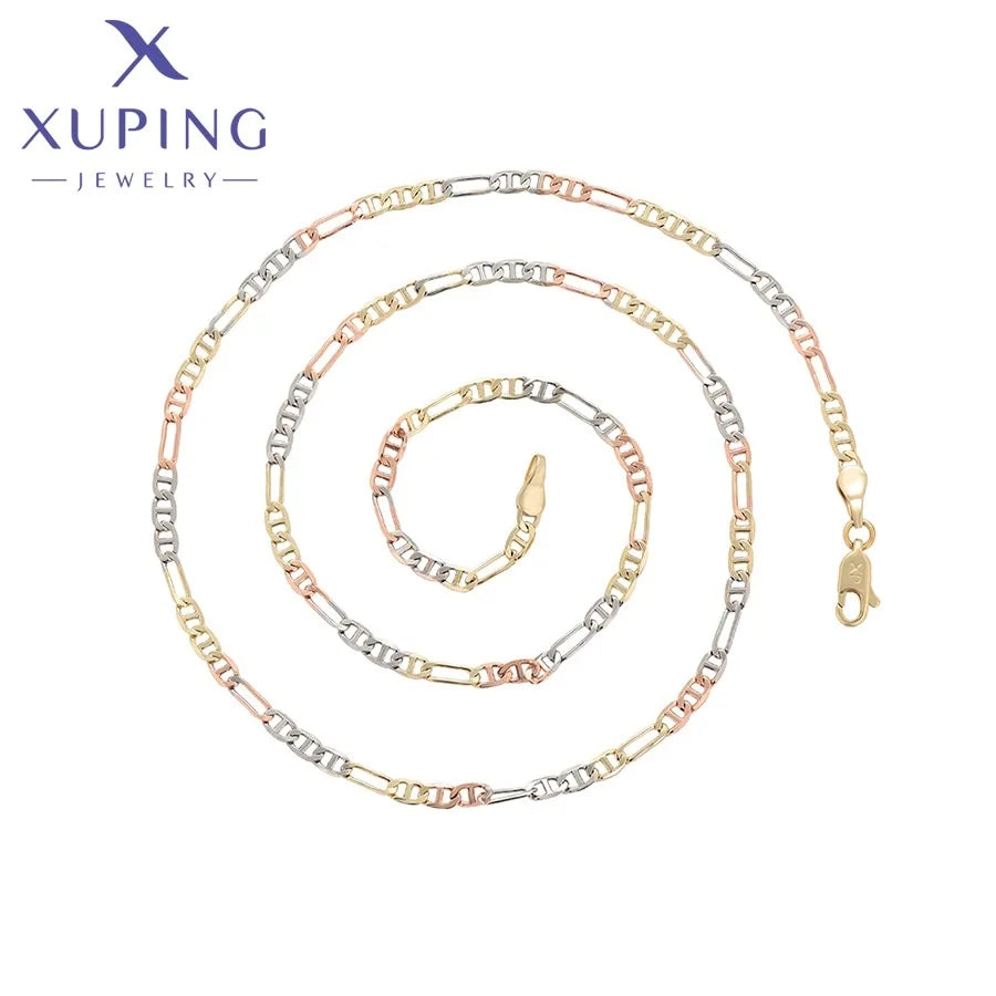 X000924732 Xuping Jewelry Gold Plated Ping Nose Tricolor Simple Minimalist Figaro Link Chain Necklace for Men