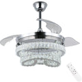 42'' Modern LED Crystal Ceiling Fan with Light Intelligent Dimmable Remote Control with Memory Function Home Use Ceiling Fans