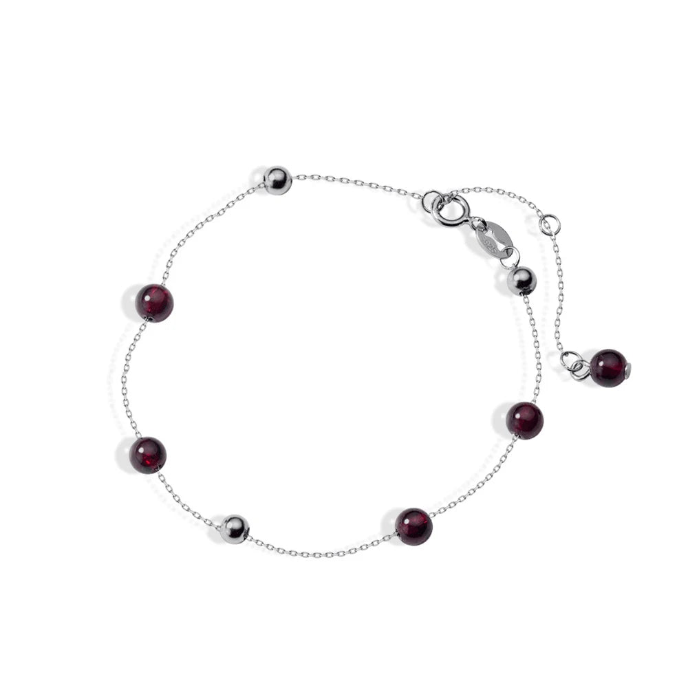 Pretty Delicate Bracelet with Garnet and Silver Beads Refined Garnet Beads Minimal Bracelet