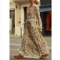 Floral Chiffon Dresses 2024 Spring Holiday Style Stand-up Collar Fungus Fresh Sweet Gentle Long Dress Women