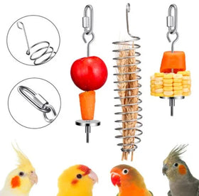 Stainless Steel Fruit Fork Spring Food Basket Grain Vegetable Forager 3-Piece Set for Feeding Birds