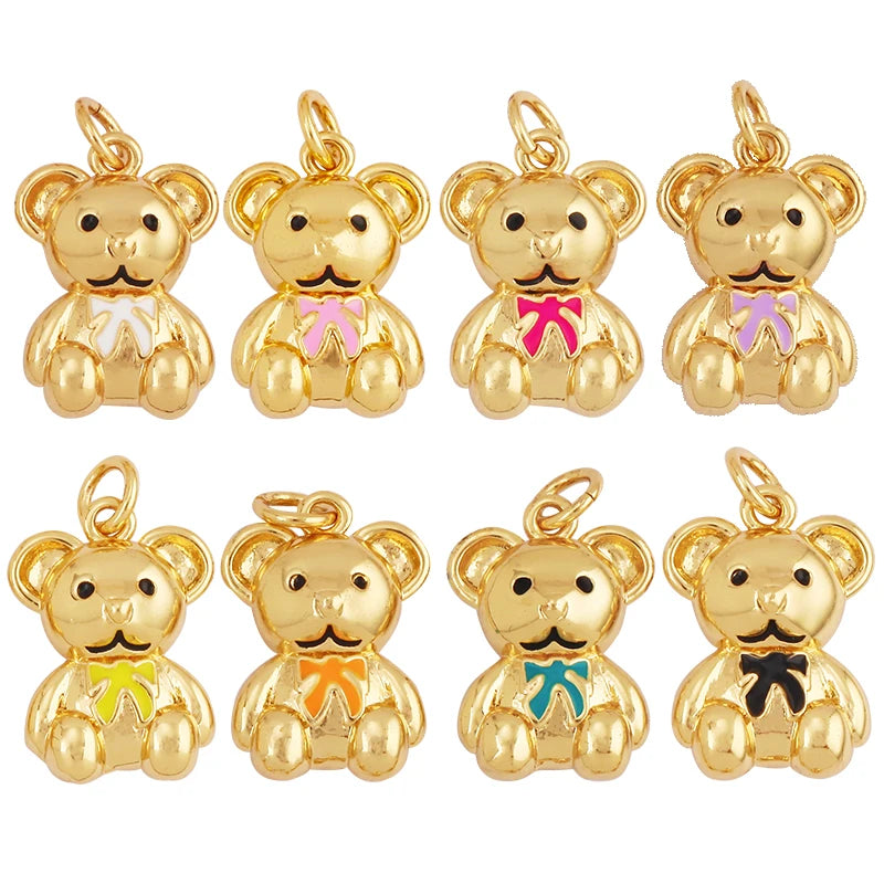 Latest Cute 18K Brass Gold Plated Charm PendantTrendy Colourful Bear Jewelry Necklace Bracelet Making Wholesale Supplies M85