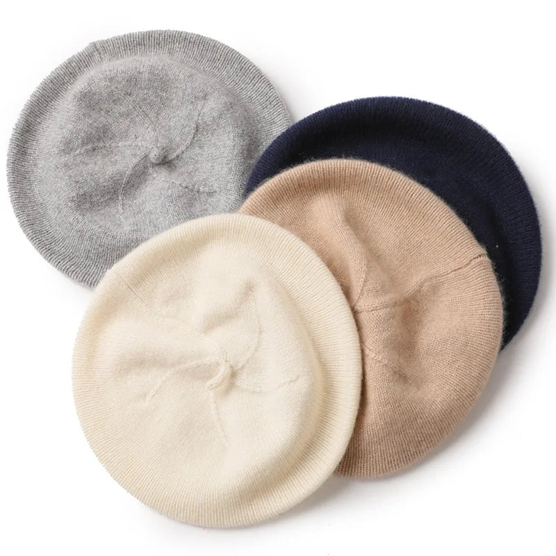 Krown Color Real 100% Cashmere Hat Knitted Hat for Cashmere Hat Grey Fashion Stripe in STOCK Winter Women Beret Female Adults