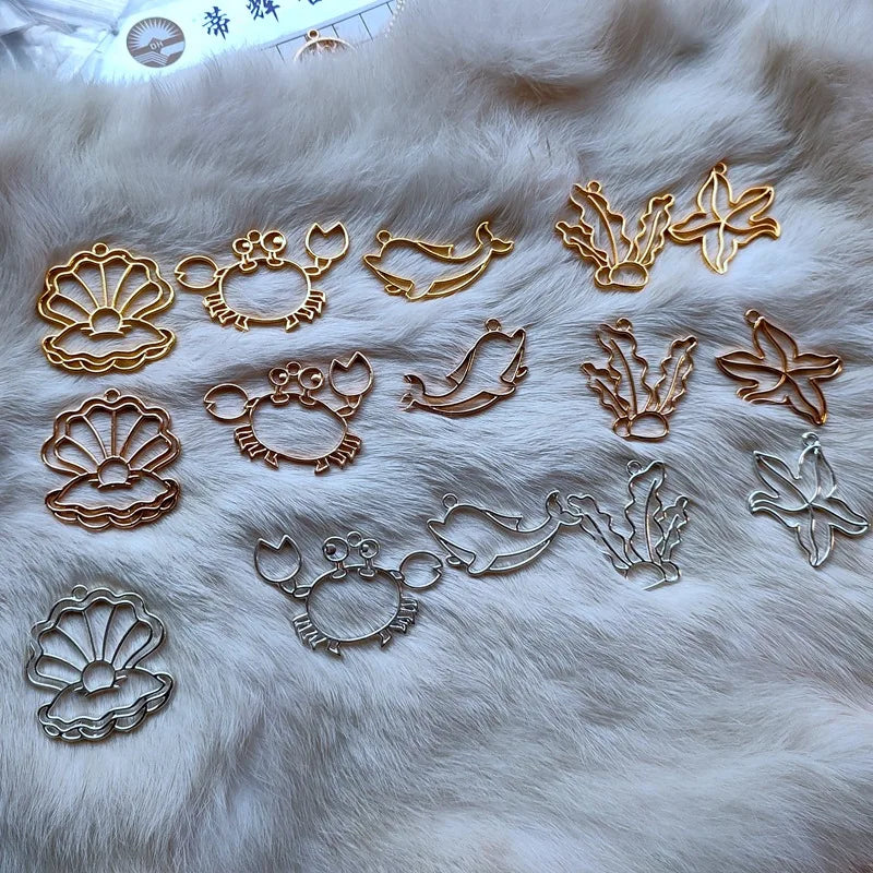 Zinc Alloy Open Back Bezel Pendants Resin Frame Sea Bell Animal Charms for Handmade Jewelry Making