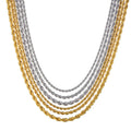18K Gold Plated Stainless Steel Necklace 3/4/5mm Rope Chain with Geometric Twisted Pattern Fashion Hip Hop Jewelry for Men