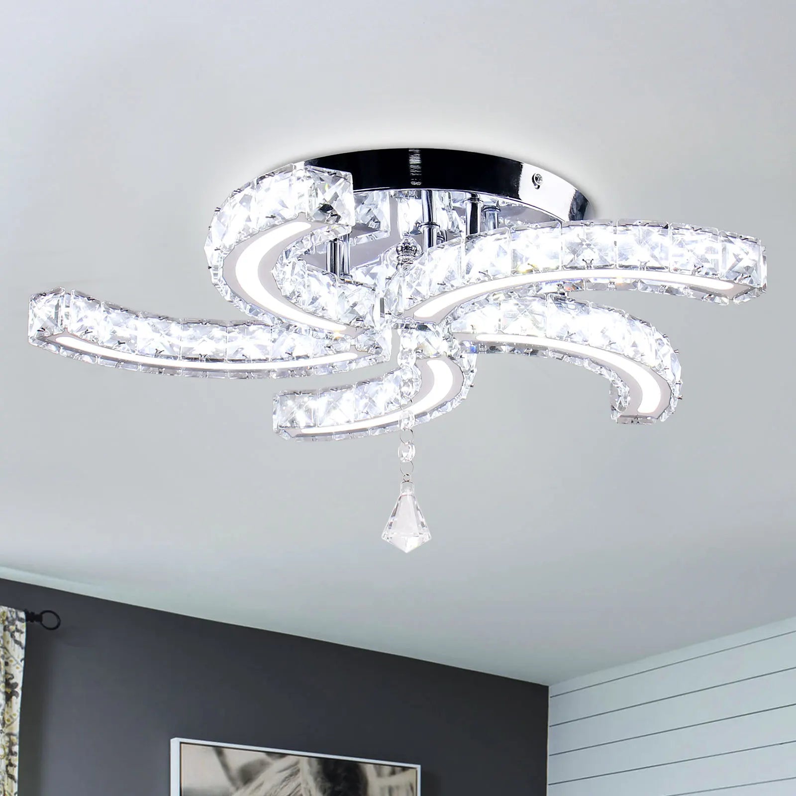 Modern Luxury K9 Crystal LED Ceiling Light High-End Home Bedroom Chandelier Cool White for Home