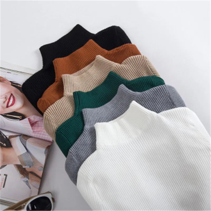 Autumn Half Turtleneck Sweater Ladies Pullover Long Sleeve All-match Slim Knit Bottoming Shirt  L0427