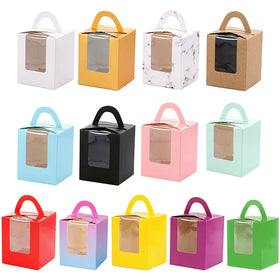 One Hole Cupcake Boxes With Handle Bakery Pastry Paper Boxes With Window Caja Para Pasteles for Birthday Wedding Party Supplies