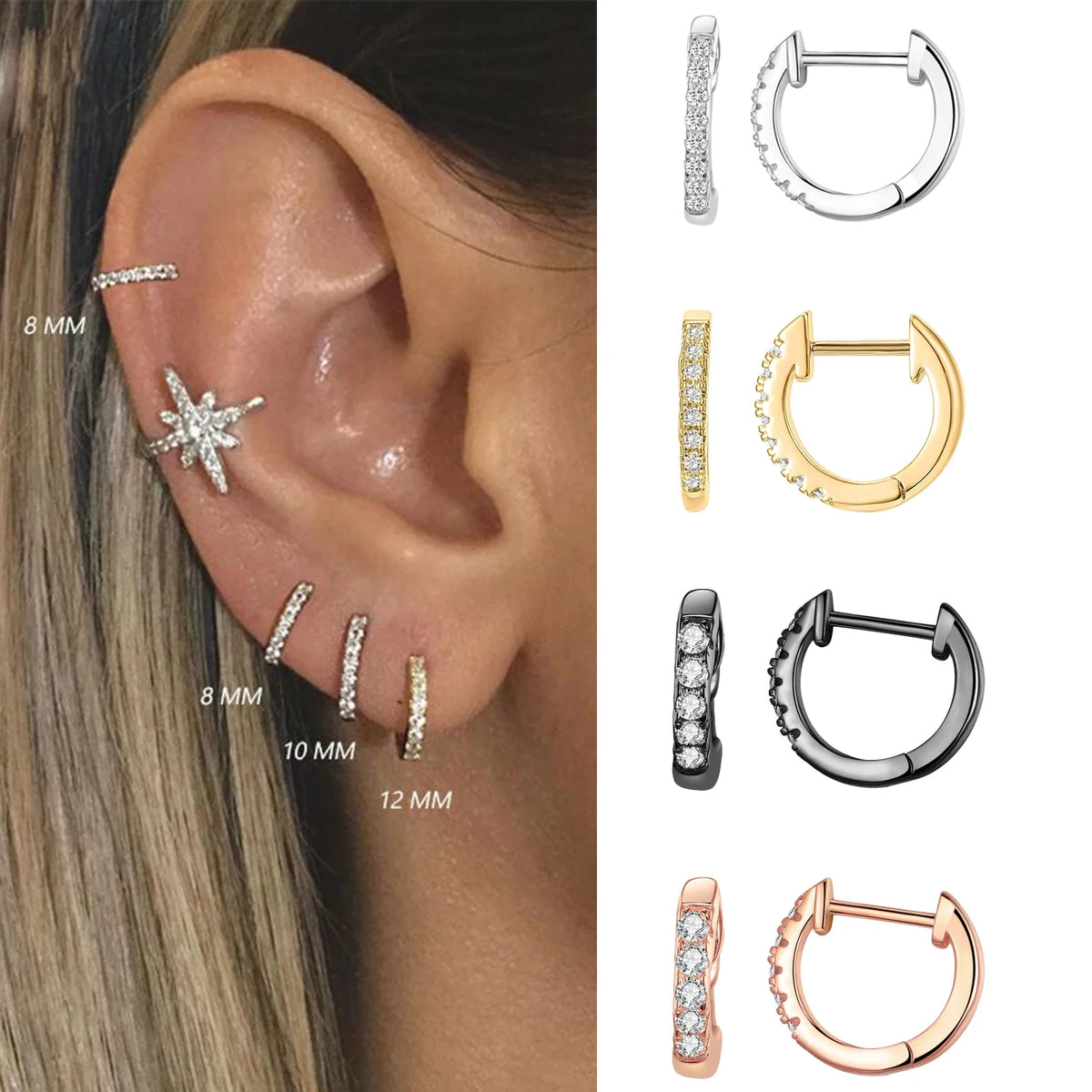 Classic Huggie Hoop Earrings 925 Sterling Silver Hinged Micro Pave CZ Circle Zircon Multi-Color Gold Rose Gold Plated Women Gift MegaBDM
