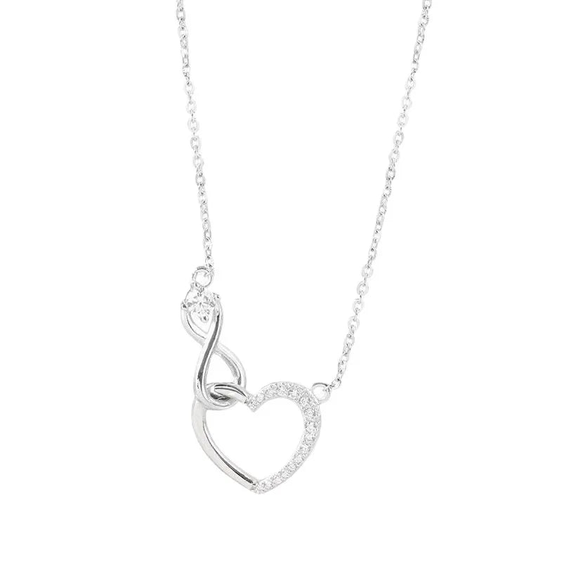 Elegant Beauty Delicate Cubic Zirconia Love Heart Choker Infinity Jewelry S925 Sterling Silver Necklace