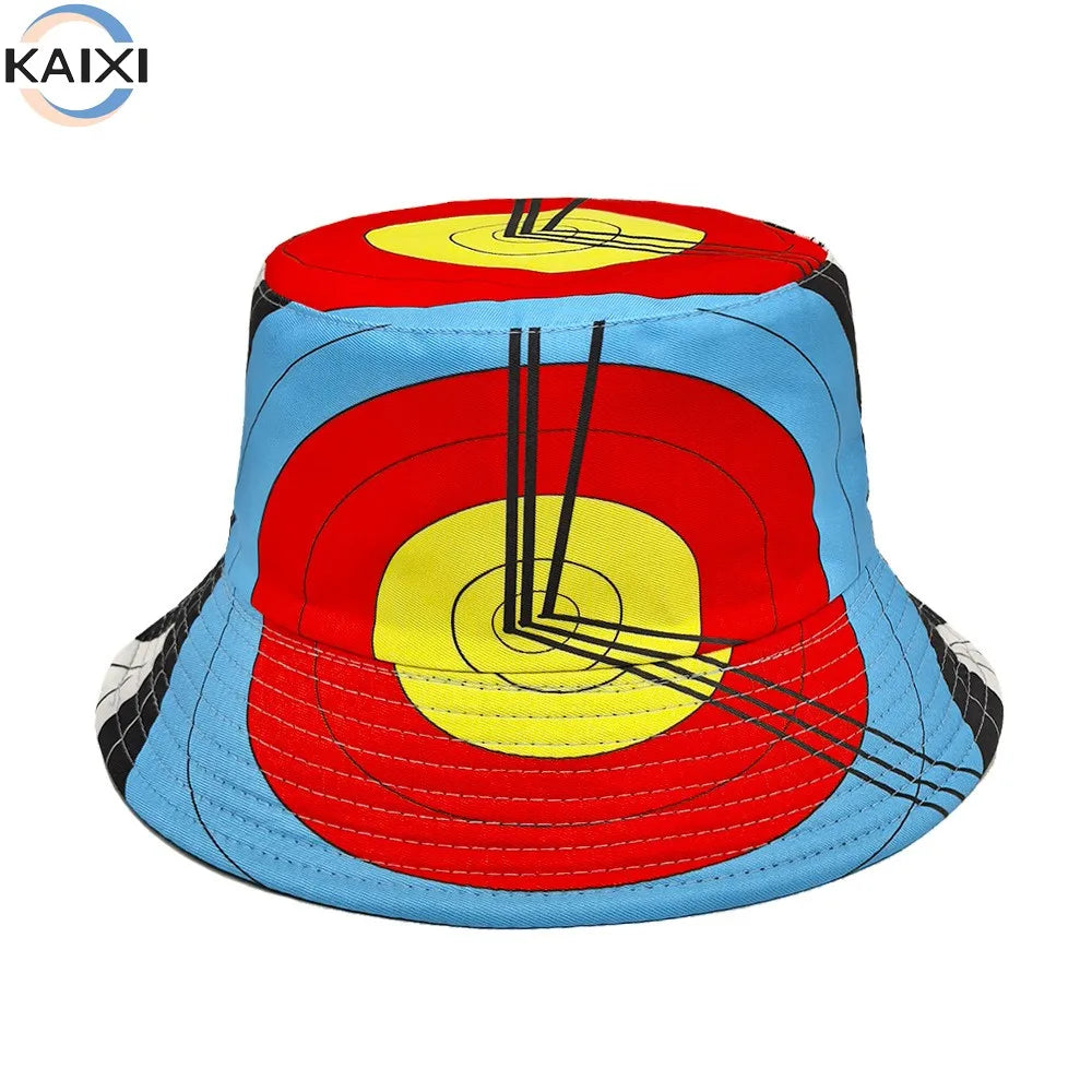 Bow Arrow Target Clock Pattern Fisherman's Hat Double Sided Retro Sunshade Hat Outdoor Versatile Printed Basin Hat