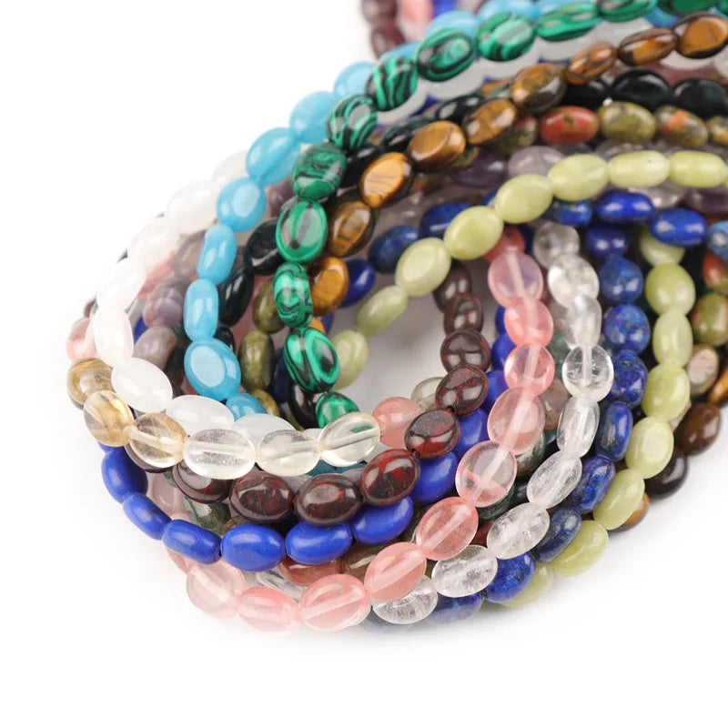 8*6mm Natural Stone Beads Flat Oval Natural Stone Scattered Beads Crystal Jade Egg Flat Beads DIY Earrings Bracelet Accessories