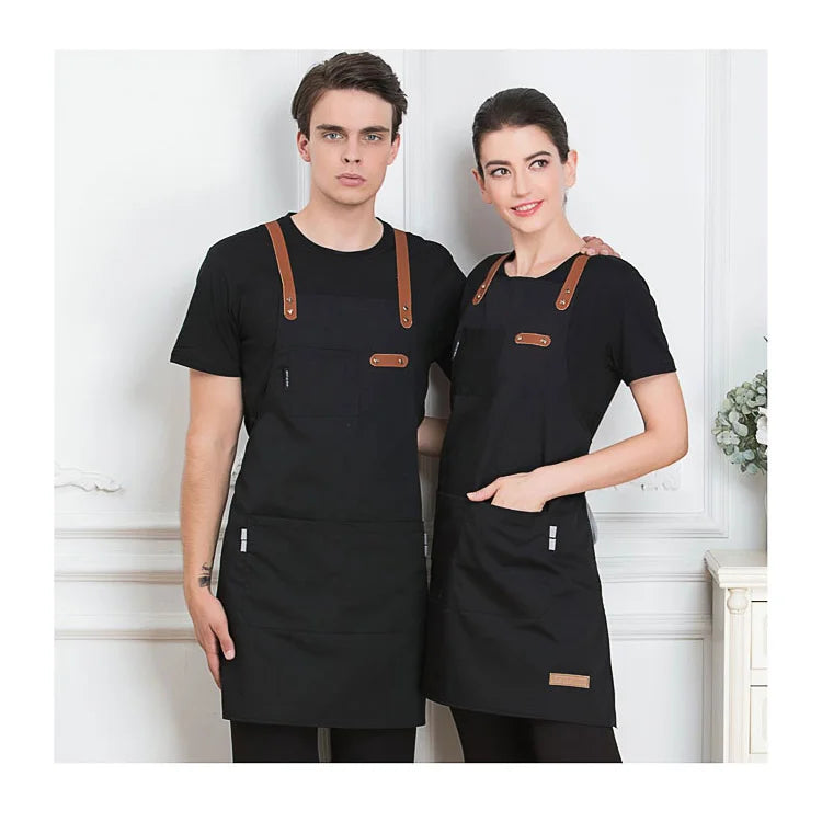 Black Manufacture High Quality Cotton Demin Custom Print Embroidered Logo Waist Sleeveless Chef Apron for Kitchen Cook