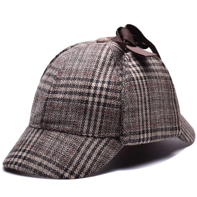 Detective Vintage Checked Beret Cap Unisex Cosplay Hat Two Brims Outdoor Casual Daily Use Polyester All Seasons