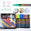 Flysea Permanent Metallic Outline Paint Markers Set 30 Colors 1mm Tip Water-Based for Easter Eggs and Card Making