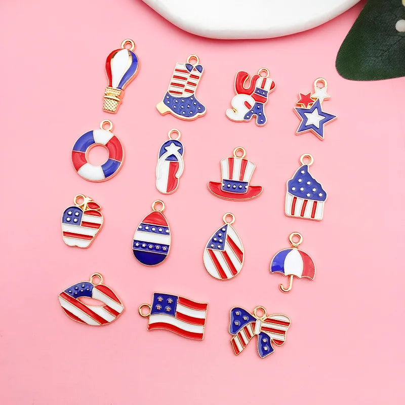 30pcs/bag Enamel Oil Drip America USA US Flag Phone Charms Pendant Alloy Charm Handmade DIY Jewelry Finding Accessories