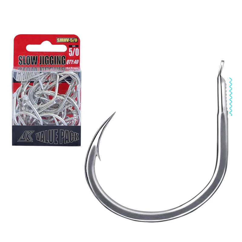 40pcs/box JK SJRHV 2X Strong 1/0 2/0 3/0 4/0 Light Slow Jigging Hook Round Bent Sea Freshwater Jig Assist Hooks