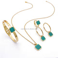 Green Shell Classic Women Hoop Earring Bangle Jewelry 18K Habesha Iced Jewelry Set Gold Newted Stainless Steel Geometric 12 Sets
