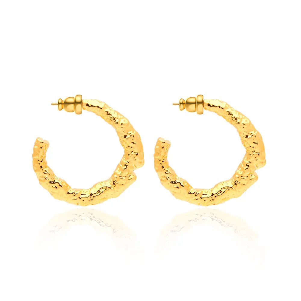 New Arrival Glittering Hoop Earrings for Women 18K Gold Plated C Shape Earrings Fashion Brass Melting Jewelry