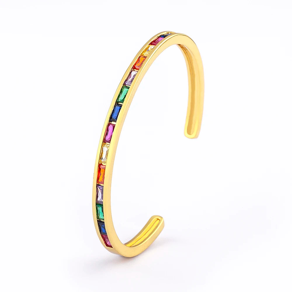 QIKU Luxury 4 Colors Rhinestone Gold Plated Opening Adjustable Bracelet Charm Jewelry Wedding Engagement Accessories Wholesale