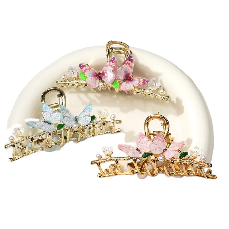 MY 11.5cm Blue Pink Custom Shape Heart Metal Butterfly Claw Clip Hair Accessories for Women Cute Bow Fashion