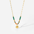 French Style Nature Stone Bead 18K Gold Plated Stainless Steel Sun Pendant Necklace for Women
