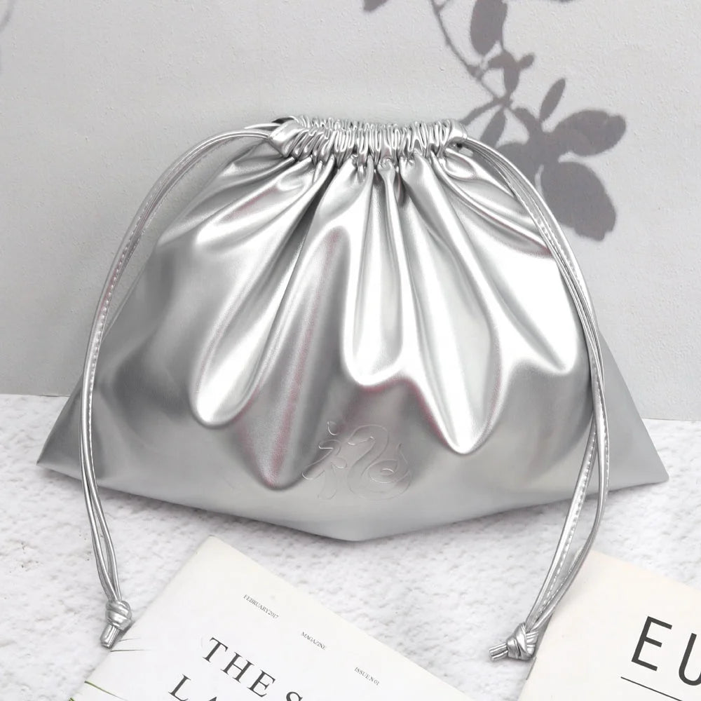 Customized Emboss Leather Cosmetic Gift Drawstring Bag Cream Leather Travel Shopping Gift Jewelry Dust Makeup Pouch