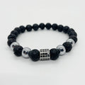 8mm Black Lava Rock Hematite Gemstone Beads Silver Charms Jewelry Personality Stretch Bracelet