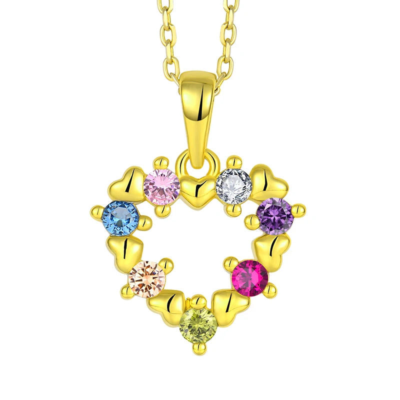 Fashion Custom Colorful Stone Pendant 925 Sterling Silver 18K Gold Plated Charm Heart Necklace Jewelry for Women