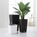 BRICE Brown/White Square Plastic Rattan Self Watering Planter Pot with Water Level Indicator for Garden Succulents Decor
