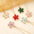 New Arrival Women's 6 Colors Transparent Purple Crystal Pink Flower Pendant Necklace Zinc Alloy Gold Plated Party Trendy